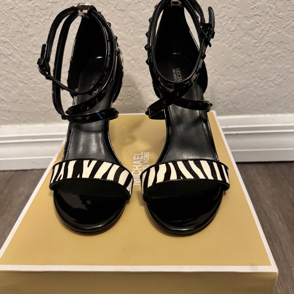 Michael Kors Astrid Sandal Zebra and Leopard Print Haircalf Heels